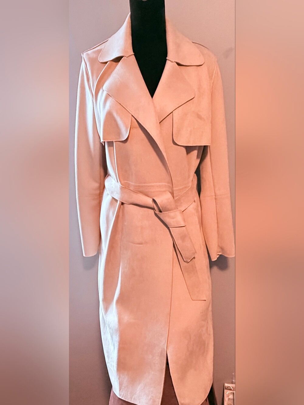 H&M Beige Open-Front Draped Trench Coat